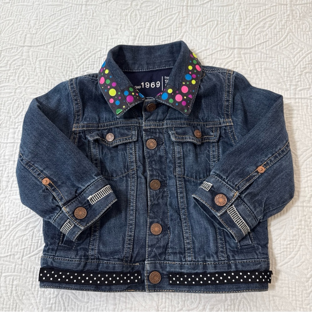 Baby Gap Denim Jean lined Jacket Elephant Girl's Sz 18-24 Months Blue